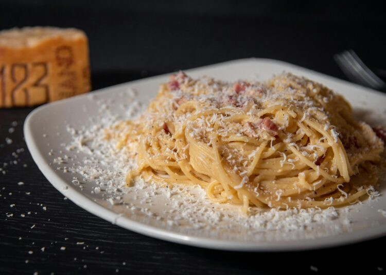 pasta dish on white ceramic plate