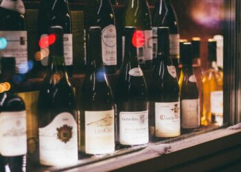 liquor bottles on shelf