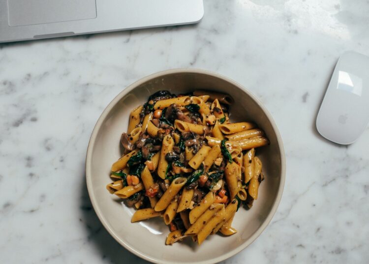 pasta dish on white ceramic bowl