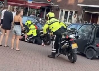 Vrouw wordt aangehouden, maar krijst de hele buurt bij elkaar. Even later wordt ze overmeesterd door tien agenten.