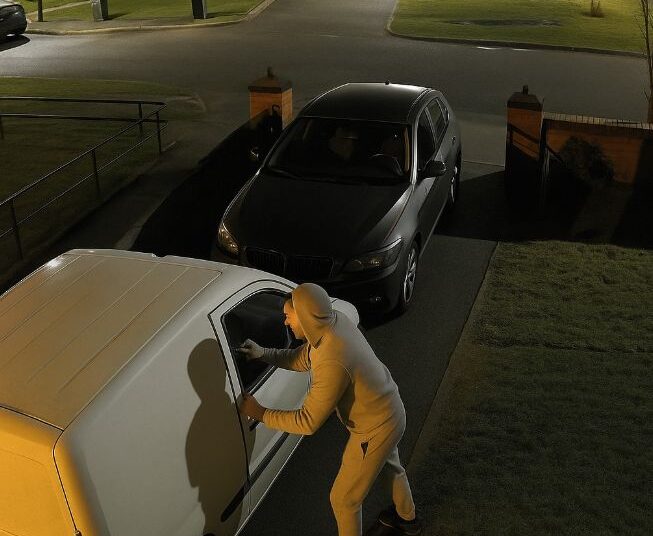 Man betrapt een man in zijn busje midden in de nacht. Moet je even zien wat hij doet