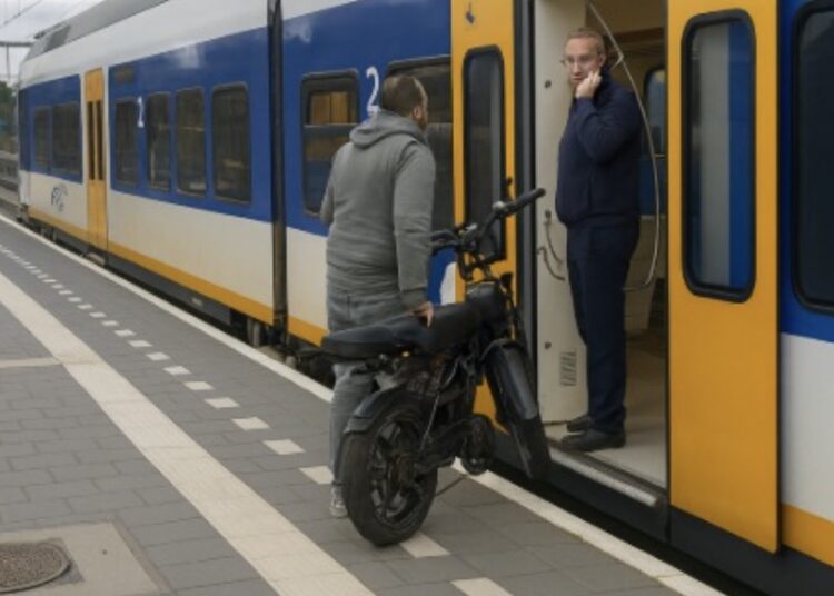 Ondertussen bij de NS: fatbike-gast gaat helemaal loco in de trein