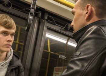 Jongen gozer in de trein is klaar met gast die anderen lastig valt in de trein