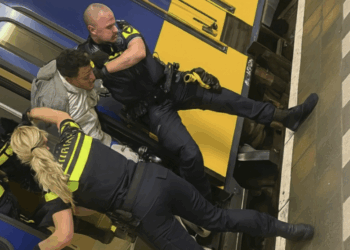 Treinschopper wordt hardhandig de trein uitgeslingerd door de politie