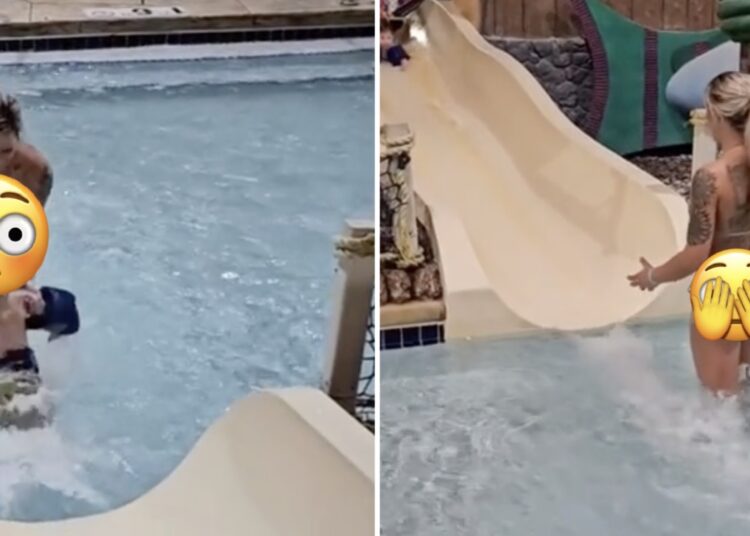 Op een vakantiebestemming zorgt deze moeder voor opvallend veel bekijks