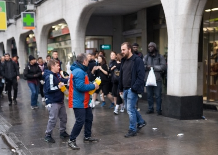 Ondertussen ergens de Lidl waar een paar gasten op de vuist gaan om de laatste producten.